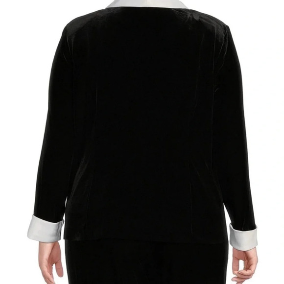 Alex Evenings Size XL Black Formal Velvet Blazer Satin Lapel Rhinestone Clasp - Picture 4 of 12